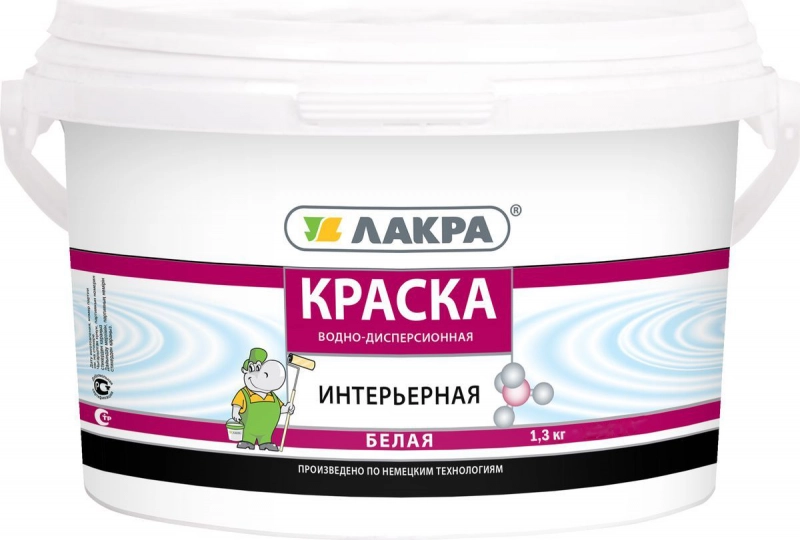 Краска в/д Лакра интерьер. белая 1.3кг