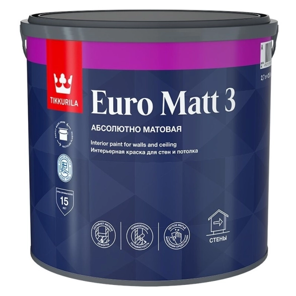 Краска интерьерная Tikkurila EURO MATT 3 A гл/мат 9л