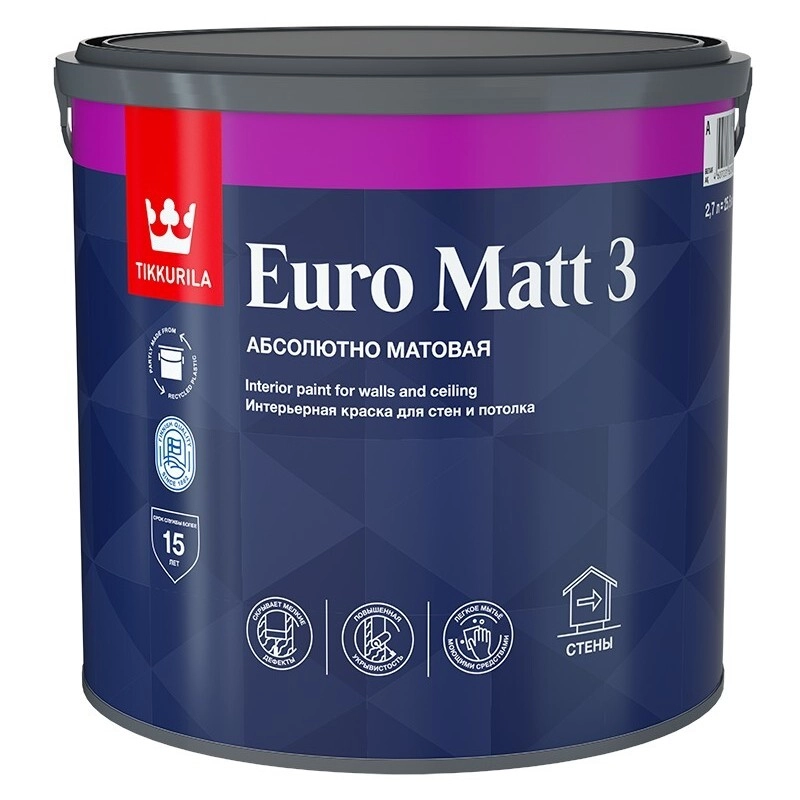 Краска интерьерная Tikkurila EURO MATT 3 A гл/мат 9л