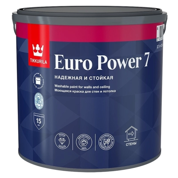 Краска ин.Tikkurila стойкая к мытью EURO POWER 7 A мат 0,9л