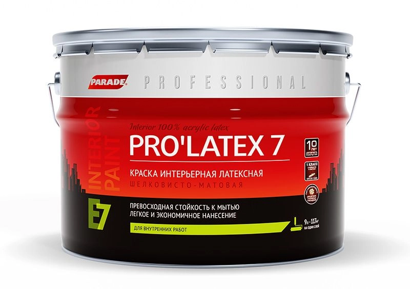 Краска лат. PARADE PRO'LATEX E7 база А 0,9л шелк-мат.
