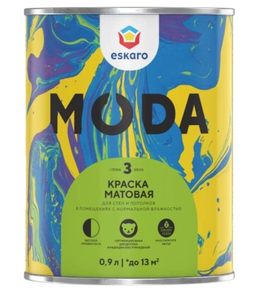 Краска в/д Eskaro MODA 3 моющ.мат. д/стен/потолков 0,9л