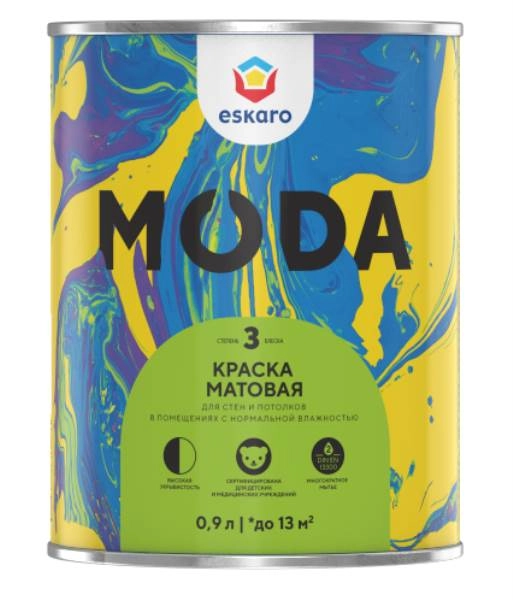 Краска в/д Eskaro MODA 3 моющ.мат. д/стен/потолков 0,9л