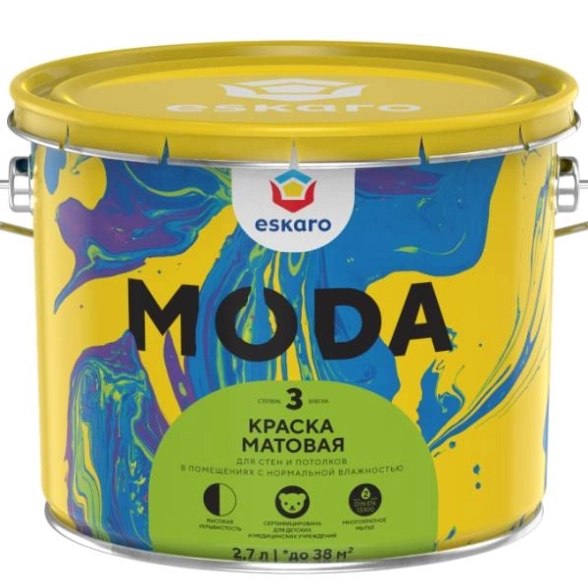 Краска в/д Eskaro MODA 3 моющ.мат. д/стен/потолков 2,7л