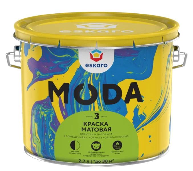 Краска в/д Eskaro MODA 3 моющ.мат. д/стен/потолков 2,7л