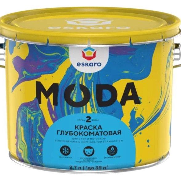 Краска в/д Eskaro MODA 2 гл.мат. д/стен/потолков 2,7л