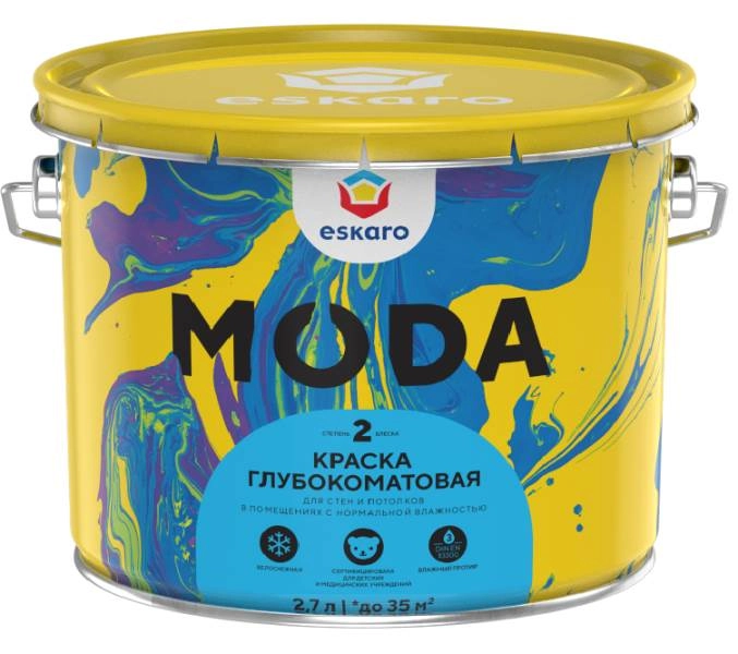 Краска в/д Eskaro MODA 2 гл.мат. д/стен/потолков 2,7л