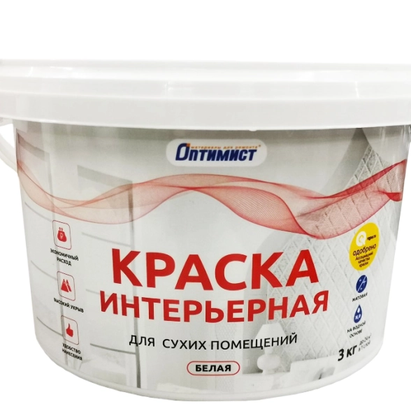 Краска Оптимист W202 инт. д/сухих помещ. бел. 3кг