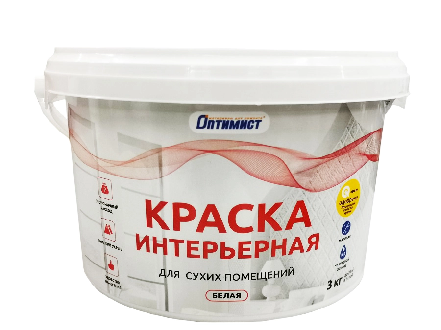 Краска Оптимист W202 инт. д/сухих помещ. бел. 3кг