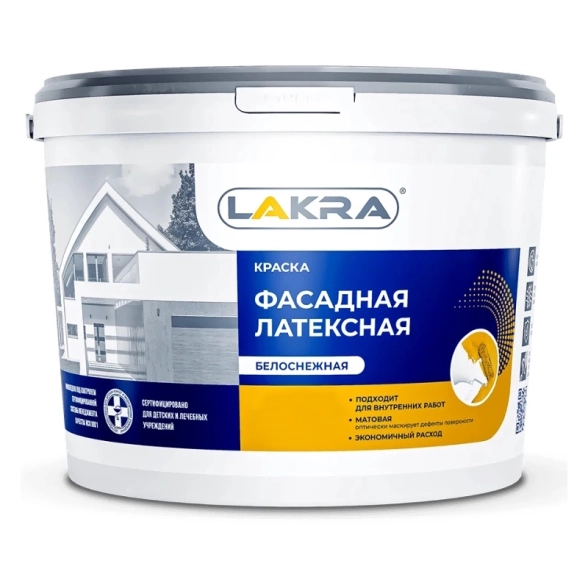 Краска в/д Лакра лат фасадная бел 3кг