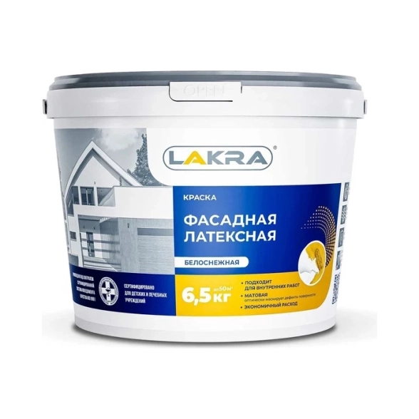 Краска в/д Лакра лат фасадная бел 6,5кг