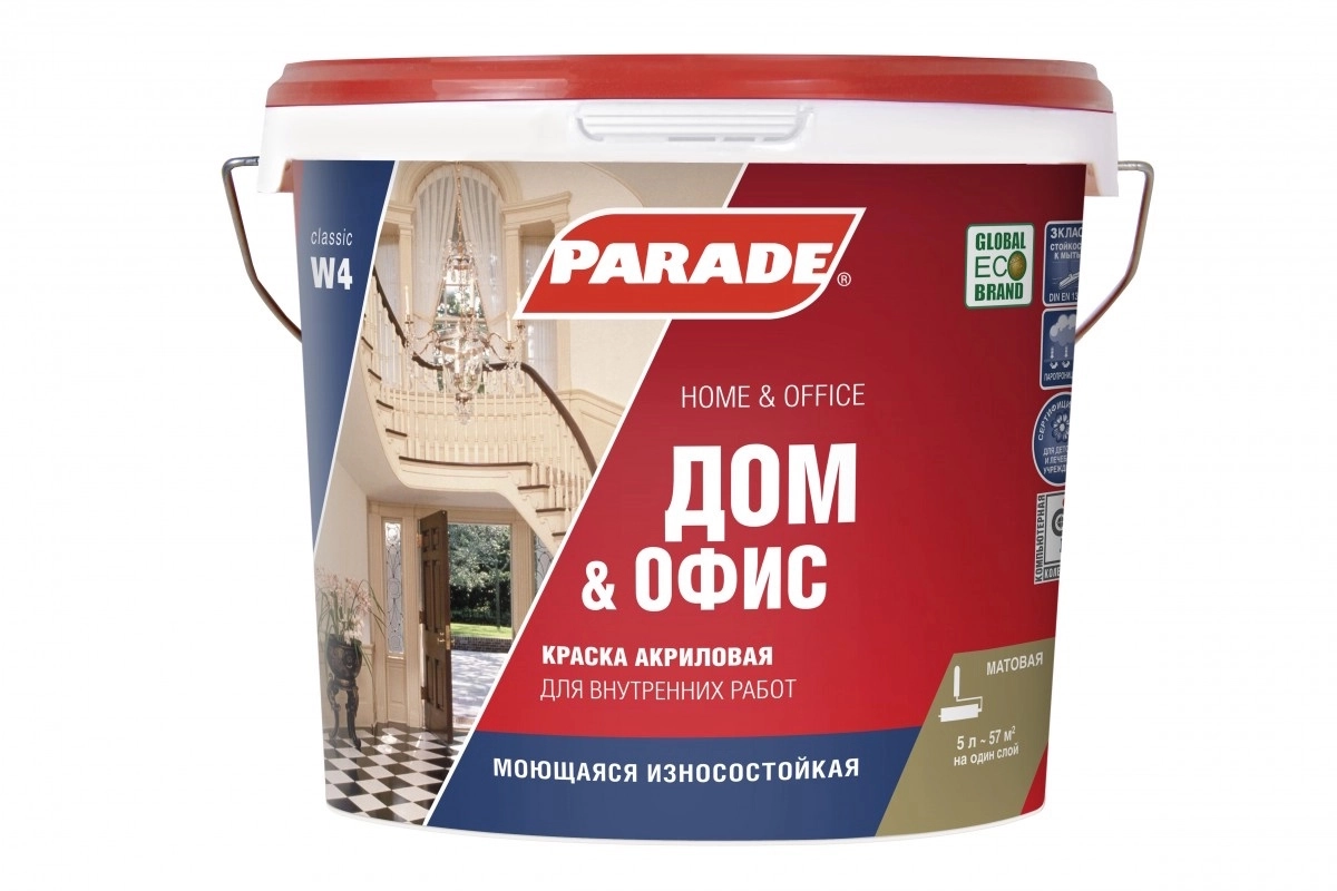 Краска акр PARADE W4 бел.мат 5л