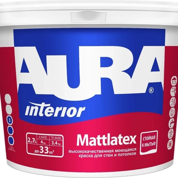 Краска AURA MATTLATEX д/стен и потолков моющаяся 2,7л