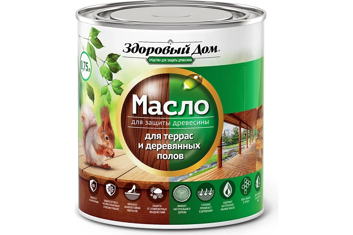 Масло для террас и деревянных полов Здоровый Дом палисандр 0.75л