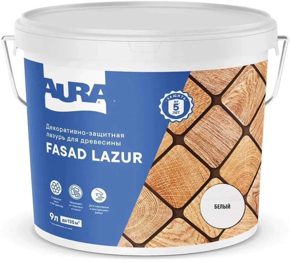 Антисептик Aura Fasad Lazur белый 9л
