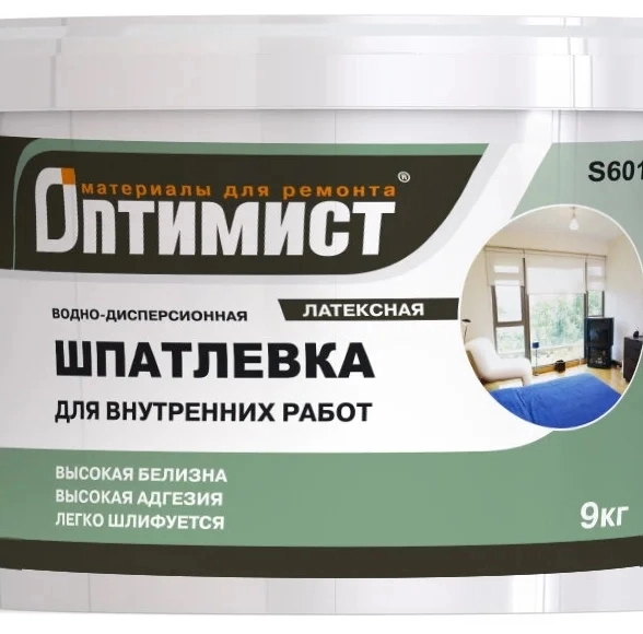 Шпатлевка Оптимист S601 д/вн/работ латекс 9кг